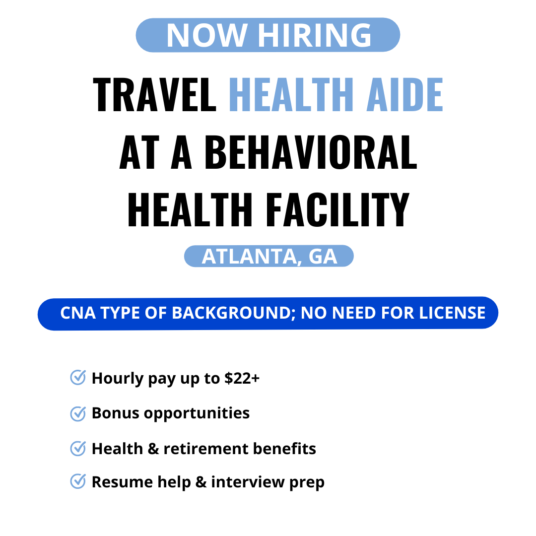 🆕 Just in! HOT JOB ALERT! Health Aide/CNA - Atlanta, GA
DM us OR Link in bio to apply!

#CNA
#TravelCNAs