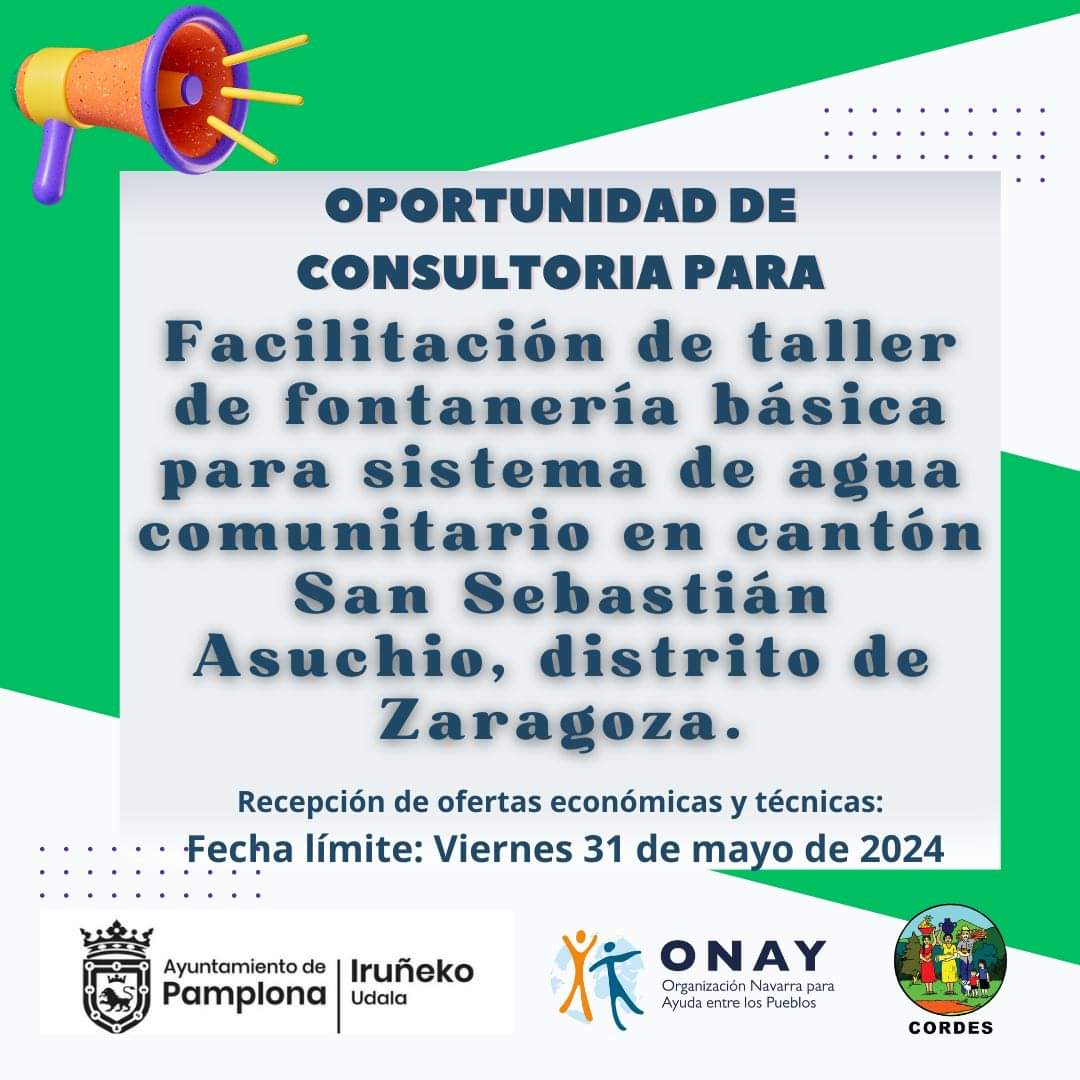 ✅️!Oportunidad de consultoría!
facilitación de taller de fontanería básica para sistema de agua comunitario en cantón San Sebastián Asuchio, distrito de Zaragoza.
Consulta los Términos de Referencia en el siguiente link:
docs.google.com/document/d/1M1…