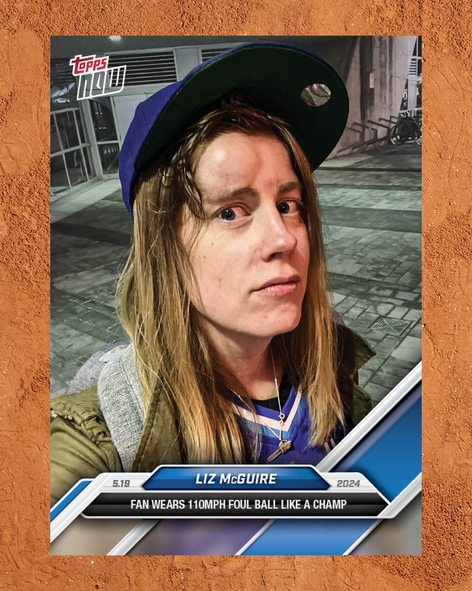 𝗝𝗨𝗦𝗧 𝗜𝗡: We made a custom Topps Now trading card of Liz McGuire: the fan who took a 110MPH Bo Bichette foul ball to the head and STAYED AT THE GAME. We produced exactly 110 copies, and we’re gifting them all to @lizzzzzzzzzzy. Liz, you’re a champ! 👑❤️