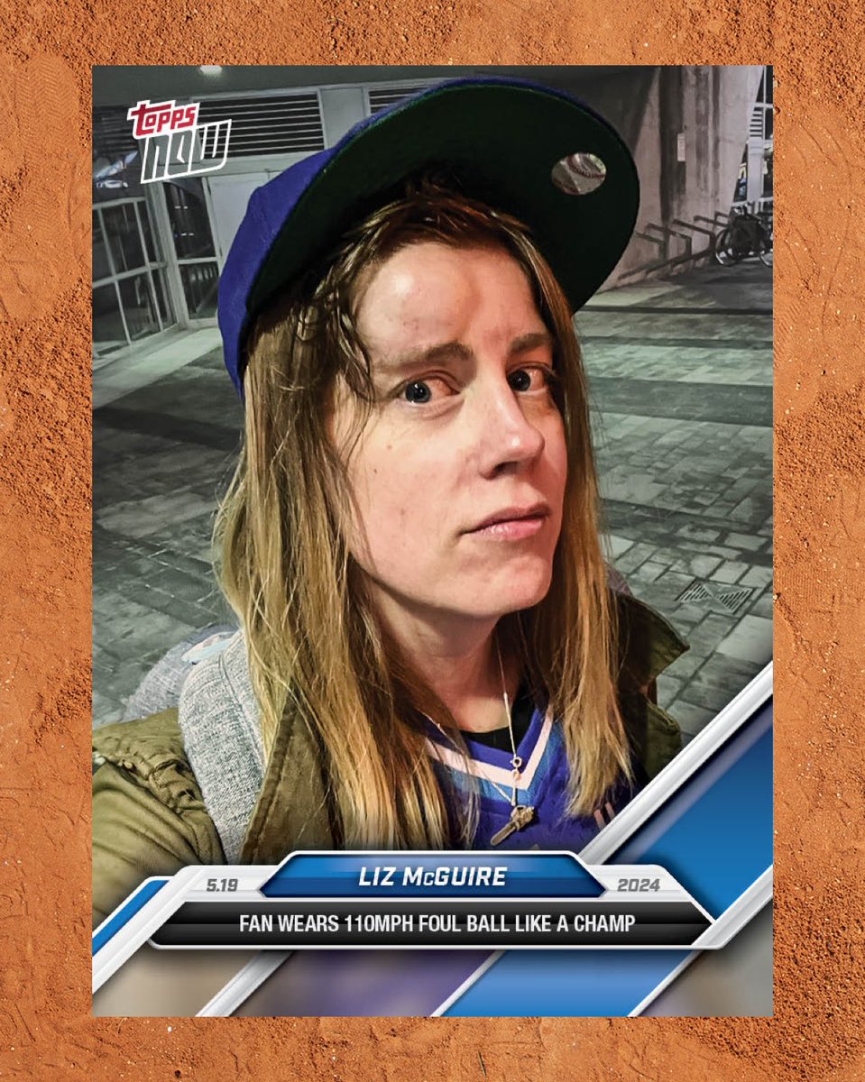Topps (@topps) on Twitter photo 𝗝𝗨𝗦𝗧 𝗜𝗡: We made a custom Topps Now trading card of Liz McGuire: the fan who took a 110MPH Bo Bichette foul ball to the head and STAYED AT THE GAME.
We produced exactly 110 copies, and we’re gifting them all to <a href="/lizzzzzzzzzzy/">Liz McGuire</a>.
Liz, you’re a champ! 👑❤️ 𝗝𝗨𝗦𝗧 𝗜𝗡: We made a custom Topps Now trading card of Liz McGuire: the fan who took a 110MPH Bo Bichette foul ball to the head and STAYED AT THE GAME.
We produced exactly 110 copies, and we’re gifting them all to <a href="/lizzzzzzzzzzy/">Liz McGuire</a>.
Liz, you’re a champ! 👑❤️