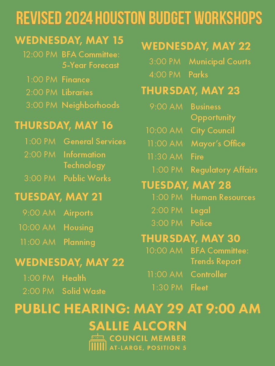 Our revised budget workshop schedule 💚 workshops now continue tomorrow through May 30.