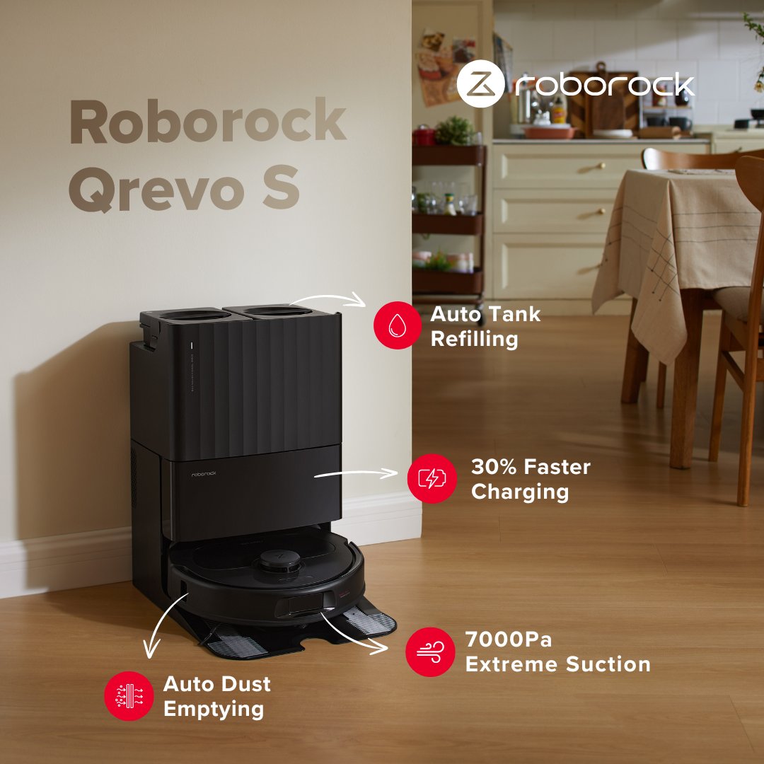 Meet the unmatched Roborock Qrevo S! Enjoy 7000 Pa of Extreme Suction power to tackle even the toughest messes. Visit us.roborock.com/pages/roborock… to experience a carefree clean home with all the features the Roborock Qrevo S provides! #CleanSmarter #RobotVacuum #RoborockQrevoS