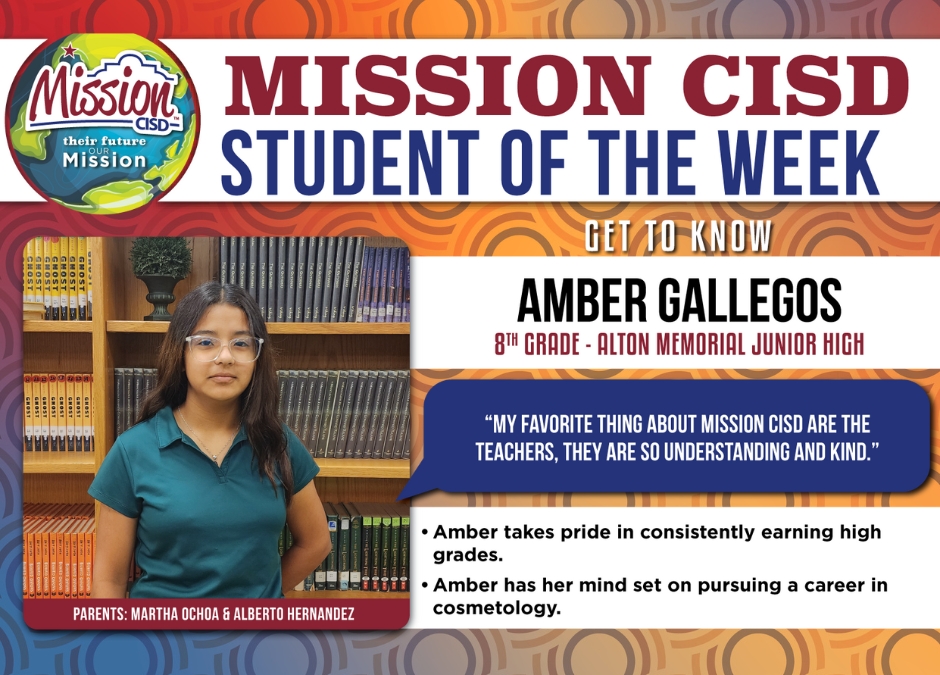 Meet our Junior High Student of the Week! ⭐️ Amber Gallegos, 8th Grade from Alton Memorial Junior High