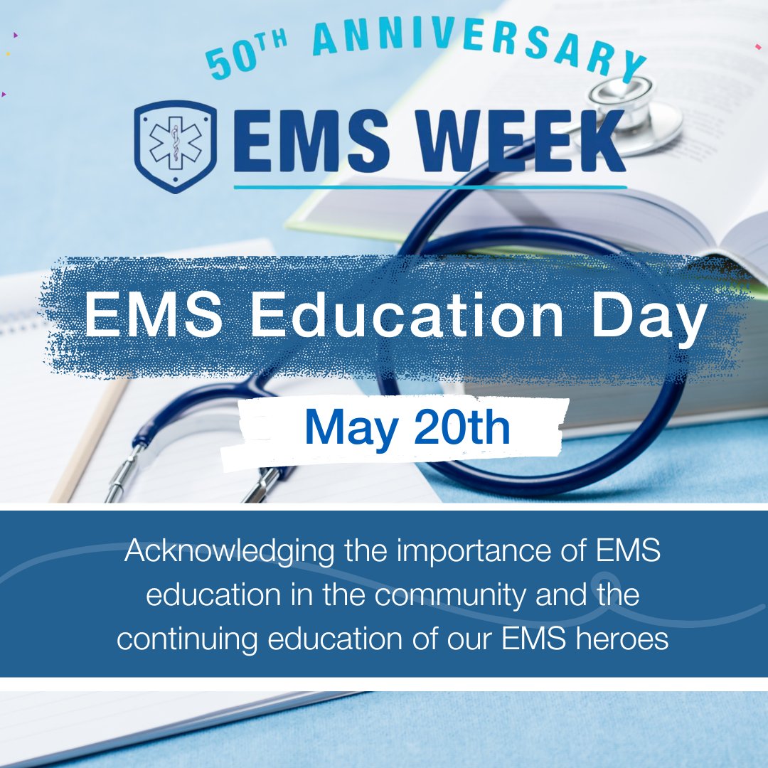 Today's EMS Week celebration acknowledges the importance of EMS education in the community and the continuing education of our EMS heroes. We support these efforts for education and connection with the community 👏. Keep an eye out for exciting EMS Week events happening soon! 👀