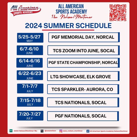 Our first tournament of the season is this weekend in Modesto! The All American Memorial Day Classic! ❤️💙🇺🇸