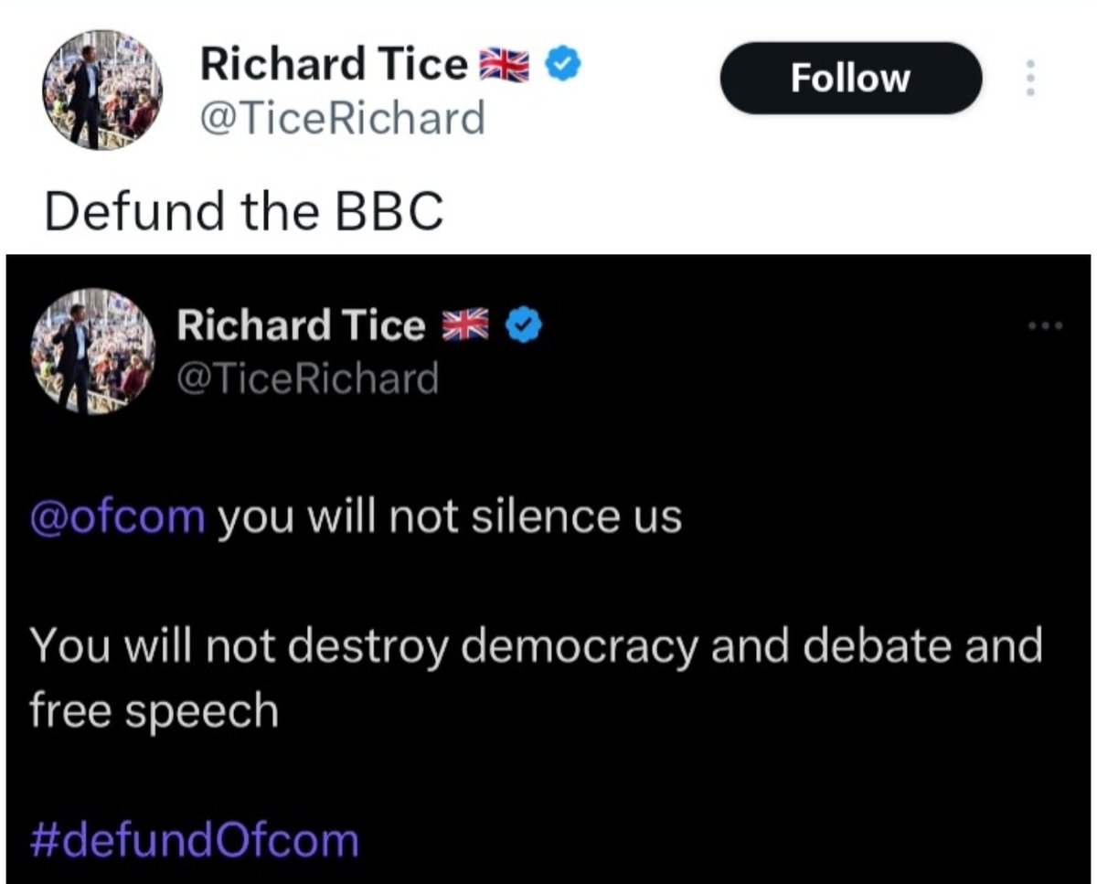 I'm old enough to remember when Richard Tice completely lost his mind over calls to defund the police. 

Now he wants to defund the @BBC AND @Ofcom. 🤣

He thinks rules should only apply to others.

What a plonker.