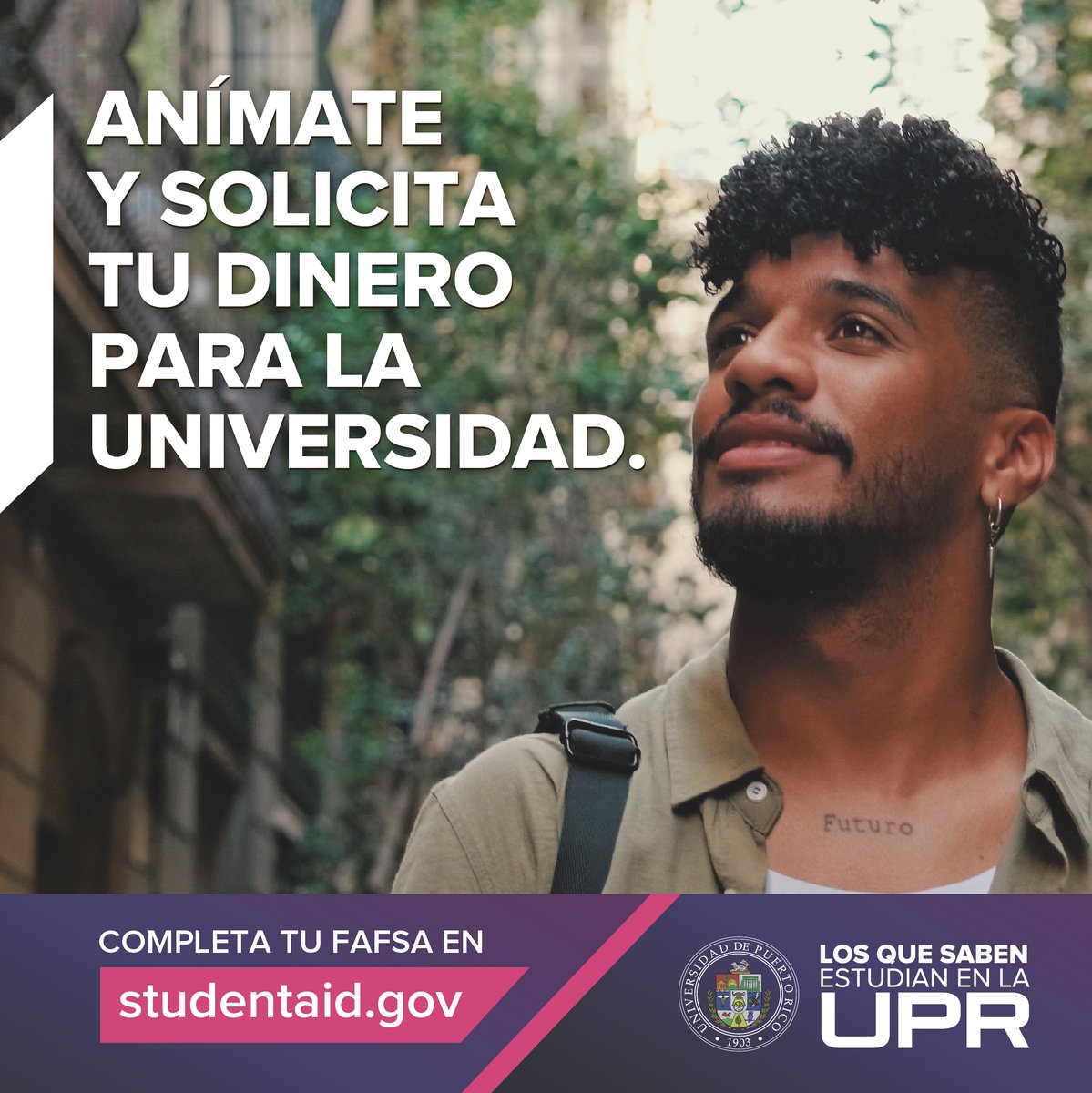 Queremos ayudarte a que completes una carrera universitaria en la #UPR, por eso te invitamos a llenar la nueva y mejorada #FAFSA. ¡Hazlo hoy!

Aquí un enlace de lo que debes saber: ed.gov/Better-FAFSA-es
#FAFSAFastBreak  #FAFSAFastBreak  #UPRFAFSA