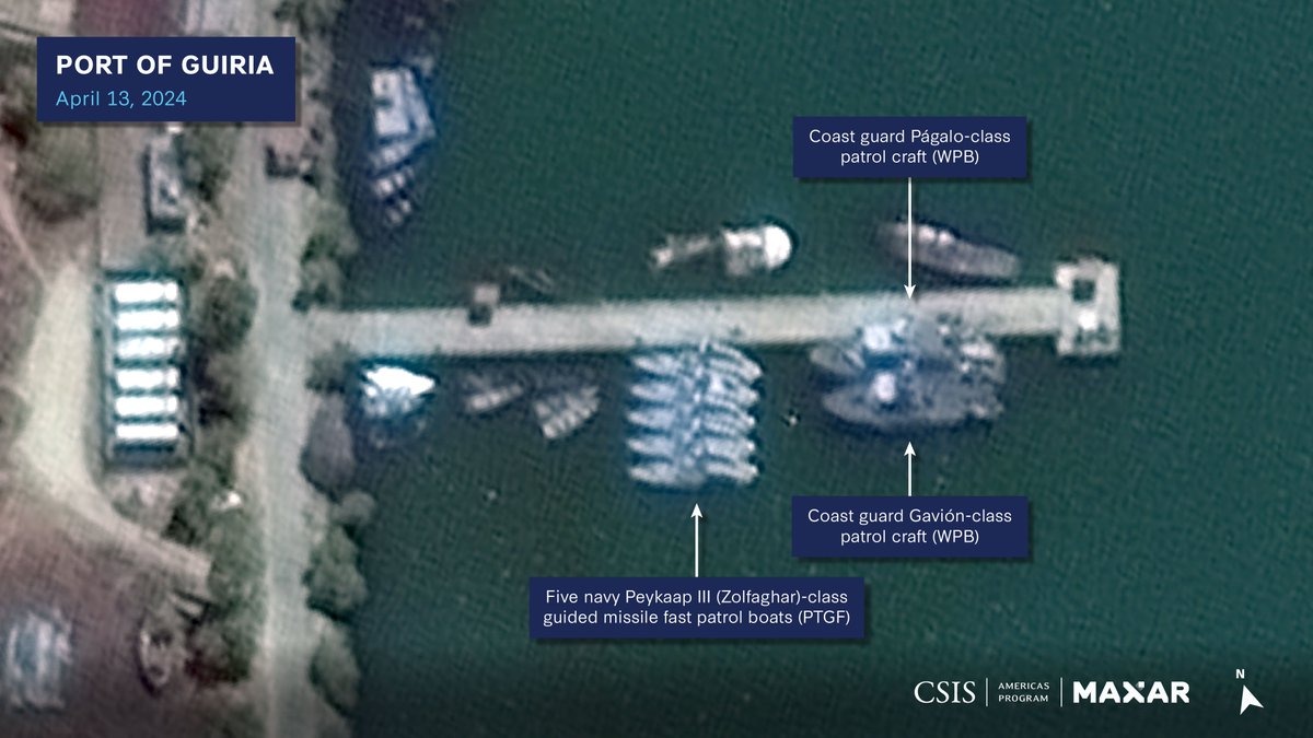 #Venezuela: We @CSISAmericas worry about the @NicolasMaduro regime's escalating rhetoric against #Guyana--backed up with military moves near the border. In our latest, we have images of the maritime domain, where #Iran's Zolfaghar missile boats are seen.👇 csis.org/analysis/esseq…