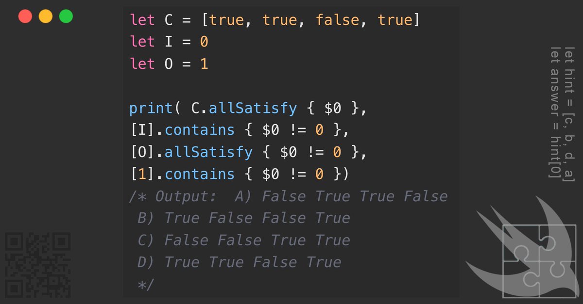GregCoolShade's tweet image. ★★☆☆☆ Can you crack this code puzzle? 🧩 Use your Swift skills to find the output! #SwiftCoding #CodePuzzle #ProgrammingChallenge