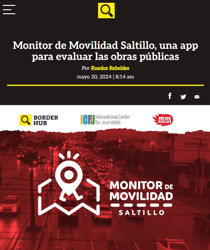 #Lanzamiento Conoce “Monitor de Movilidad Saltillo”, app web desarrollada por @ruedasrebeldes , con apoyo del @Border_Hub, que analiza las obras públicas de #Saltillo enfocadas a la movilidad. 📝Usa y comparte esta #herramienta borderhub.org/es/noticias-es…