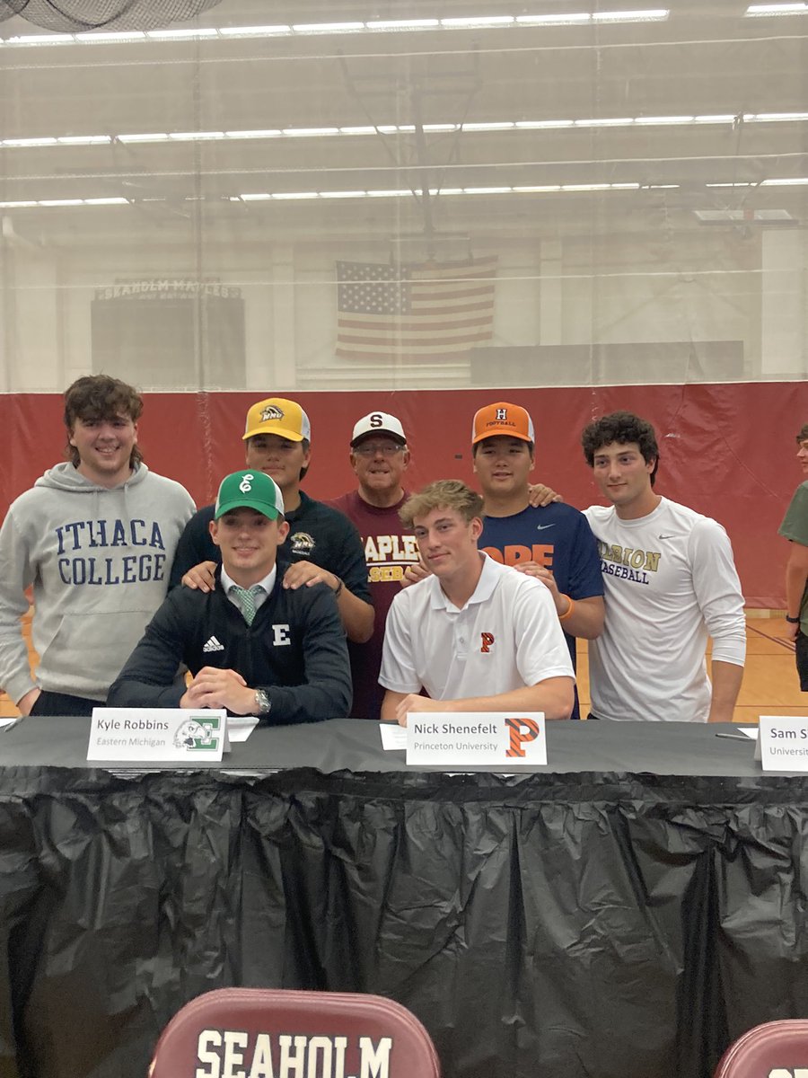 Bill Watson (@bill_watson19) on Twitter photo Congrats to 6 players on the Seaholm baseball team who will continue their academic & athletic career in college!
Sitting
<a href="/kyle_robbins_/">kyle robbins</a> EMU
<a href="/nick_shenefelt/">Nick Shenefelt</a> Princeton
Standing
@KernenEamonn Ithaca College
<a href="/ColtonKinnie/">Colton Kinnie</a> WMU
<a href="/wb42baller/">Mr.305</a> Coach O
<a href="/GrandenKinnie/">GrandenKinnie</a> Hope
<a href="/LDeVos4/">Logan DeVos</a> Albion Congrats to 6 players on the Seaholm baseball team who will continue their academic & athletic career in college!
Sitting
<a href="/kyle_robbins_/">kyle robbins</a> EMU
<a href="/nick_shenefelt/">Nick Shenefelt</a> Princeton
Standing
@KernenEamonn Ithaca College
<a href="/ColtonKinnie/">Colton Kinnie</a> WMU
<a href="/wb42baller/">Mr.305</a> Coach O
<a href="/GrandenKinnie/">GrandenKinnie</a> Hope
<a href="/LDeVos4/">Logan DeVos</a> Albion