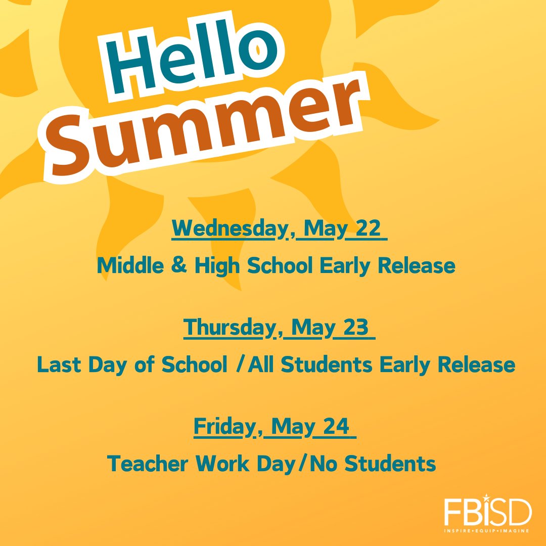 We made it to the last week of school! Please make note of the schedule for the remainder of the week.