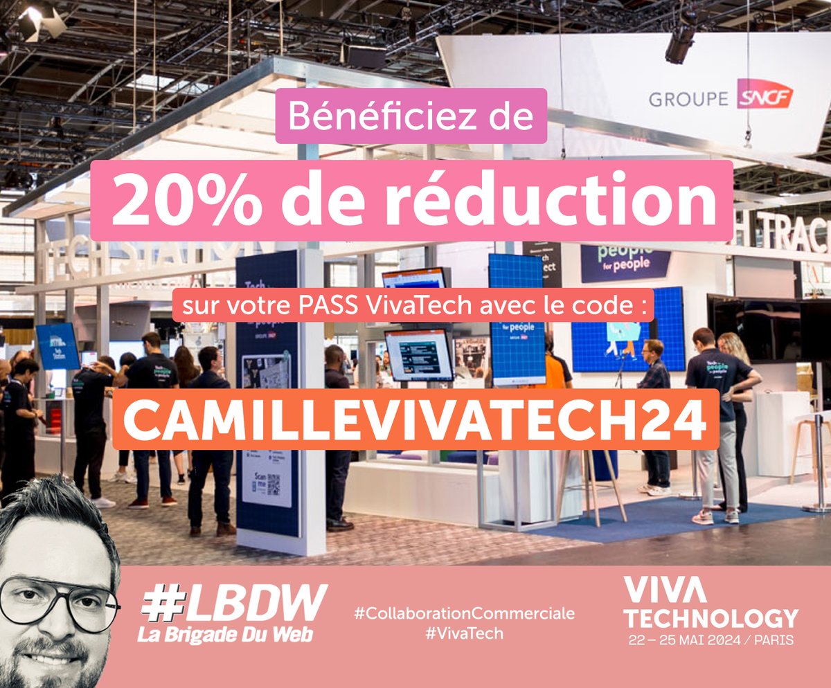 Camille Jourdain (@camillejourdain) on Twitter photo Que faites-vous du 22 au 25 mai ?
Dans le cadre du partenariat avec <a href="/LaBrigadeDuWeb/">La Brigade Du Web</a>, vous pouvez bénéficier d'une réduction de 20% sur tous les PASS <a href="/VivaTech/">Viva Technology</a>.
đ Utilisez simplement le code CAMILLEVIVATECH24
vivatechnology.com/get-your-pass Que faites-vous du 22 au 25 mai ?
Dans le cadre du partenariat avec <a href="/LaBrigadeDuWeb/">La Brigade Du Web</a>, vous pouvez bénéficier d'une réduction de 20% sur tous les PASS <a href="/VivaTech/">Viva Technology</a>.
đ Utilisez simplement le code CAMILLEVIVATECH24
vivatechnology.com/get-your-pass