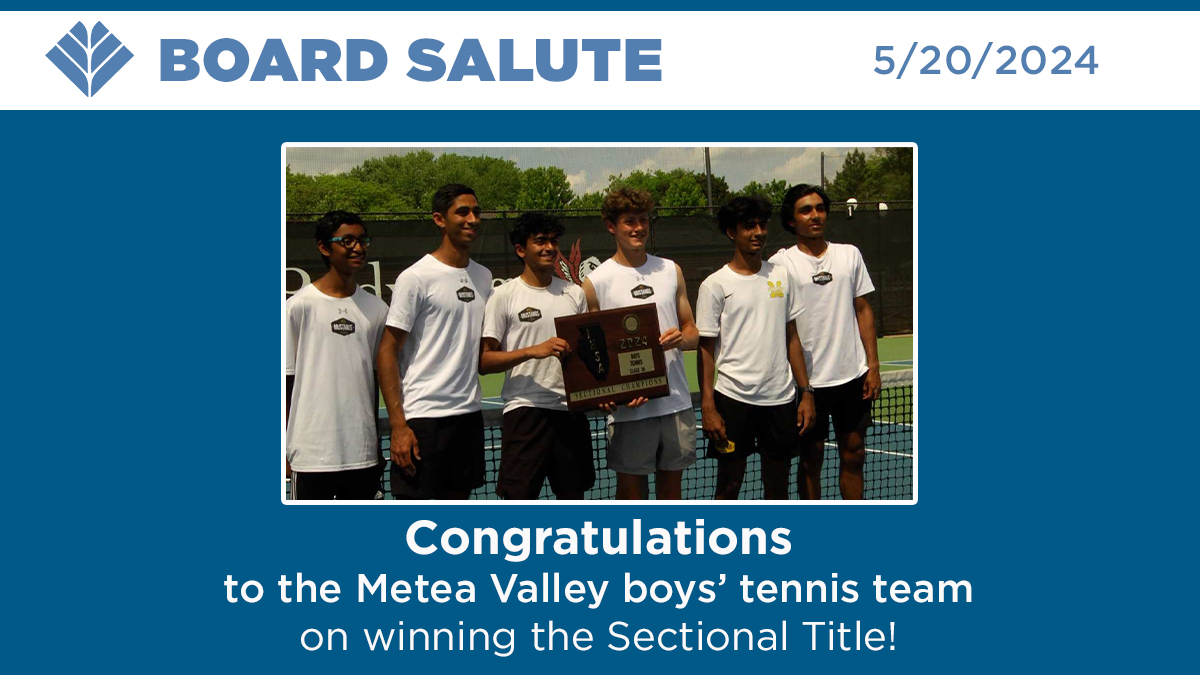 Congratulations to the Metea Valley boys' tennis team for winning the Benet Academy 2A boys' tennis sectional title! @MeteaValley #boardsalute