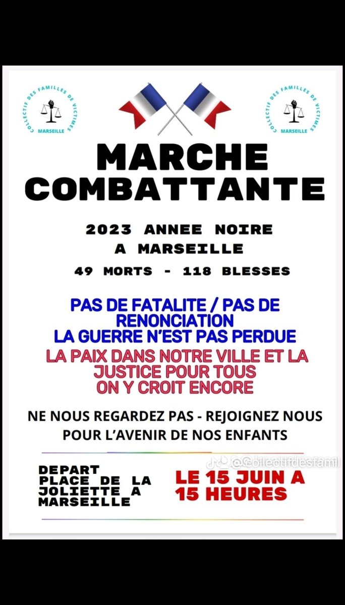 collectifdesfa1's tweet photo. Venez marcher aux côtés des familles, ce 15 juin à 15h au départ de la place de la Joliette à Marseille. 
On compte sur vous, car la violence est telle que vos familles ne sont plus à l'abri d'une balle perdue. NOUS SOMMES TOUS CONCERNÉS. https://t.co/8iMjyvRdhc