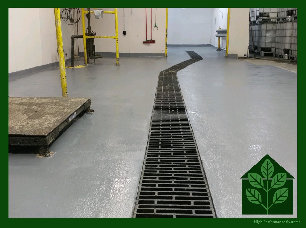In industrial settings with complex floor shapes and frequent washdowns, trench drains, and epoxy floors are often used together. The #epoxycoating creates a seamless, durable barrier that protects the drain from water and chemicals highperformancesystems.com/epoxy-floors-nj #EpoxyFlooring