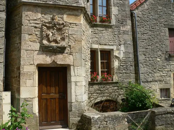 Detail of architecture and medieval ornaments in the surroundings of the castle, village of Châteauneuf-en-Auxois