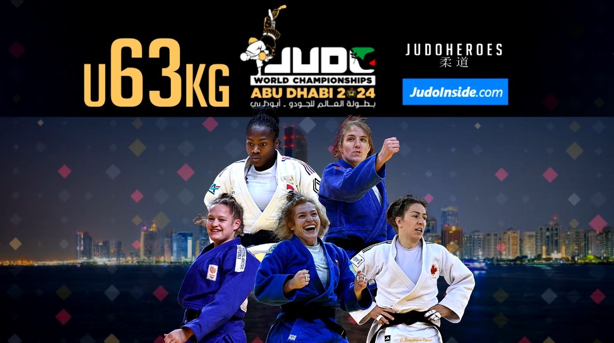 World Judo Championships Abu Dhabi, UAE 2024 🇦🇪 #JudoWorlds #JudoHeroes 

Category preview U63kg:
AGBEGNENOU Clarisse 🇫🇷
BEAUCHEMIN-PINARD Catherine 🇨🇦
LESKI Andreja 🇸🇮
VAN LIESHOUT Joanne 🇳🇱
PIOVESANA Lubjana 🇦🇹