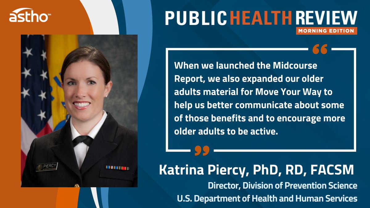 On today's #PHRME, ASTHO's Lillian Colasurdo updates on state public health priorities & Dr. Katrina Piercy of @HealthGov highlights a focus on physical activity for older adults in the @HHSGov Move Your Way campaign. 🎧discover.astho.org/3V8kqJP #OlderAmericansMonth