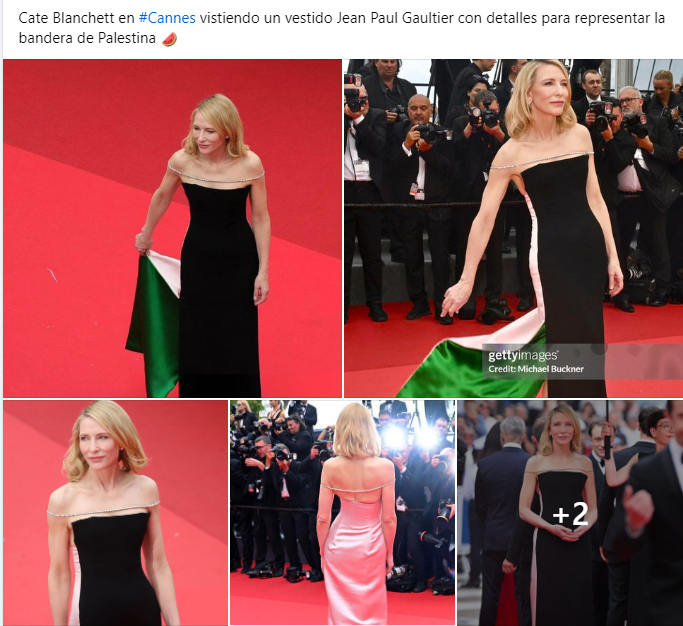 AndreaPinkbee's tweet photo. No tuvo que usar la bandera, sólo lo hizo inteligentemente. #cannes2024 #KateBlanchett https://t.co/vuI2km9vYs