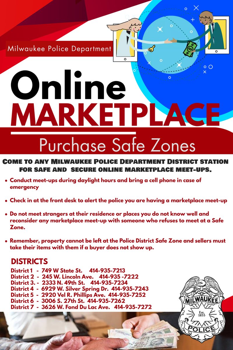 #MKEPD #BeSafeMKE Use one of our districts as a #PurchaseSafeZone.