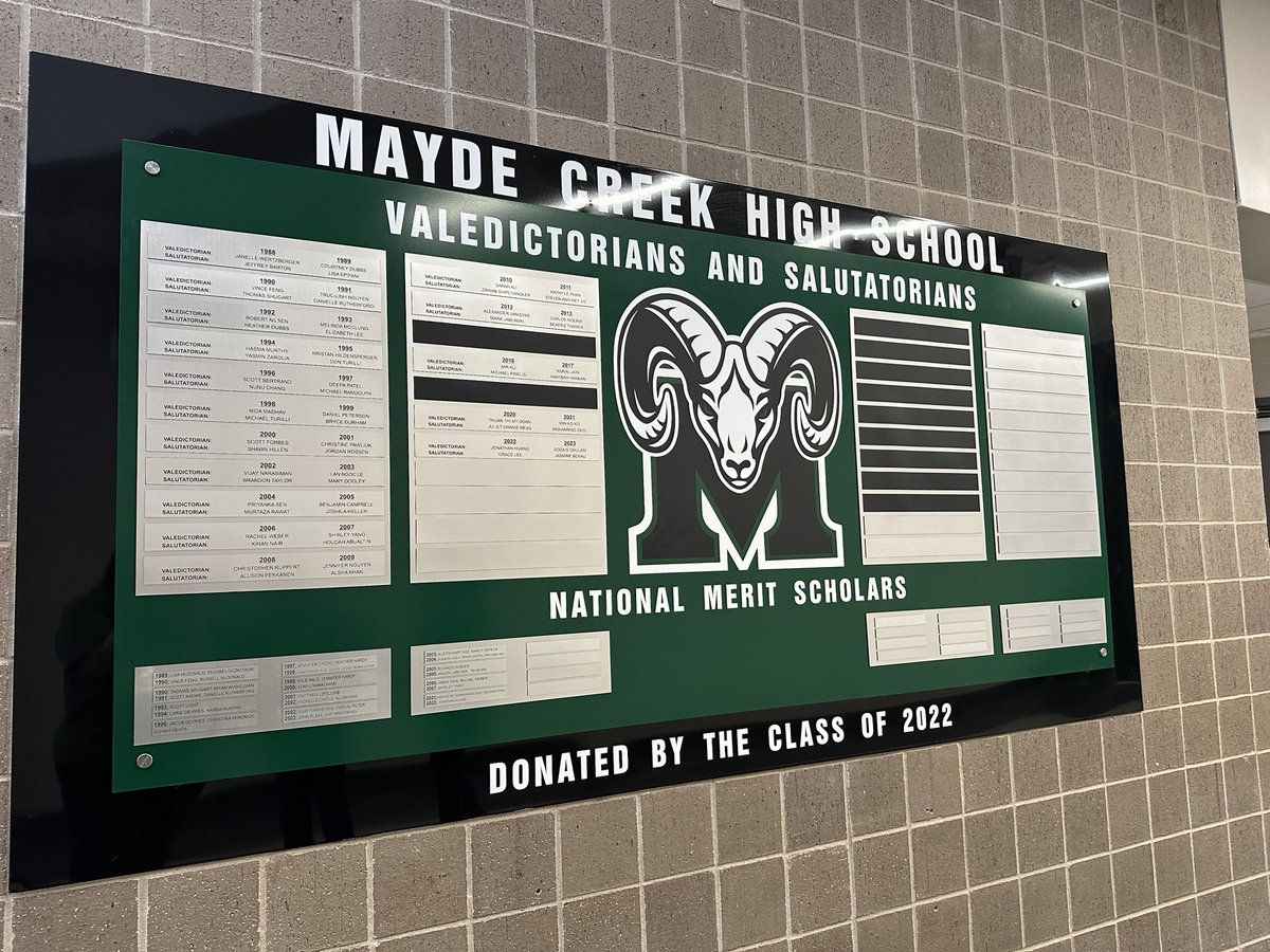 So excited about this addition to our main hallway! A HUGE shout out to @ChadAOnhaizer, @garduno_sarah, and Class of 2022!!! What a GREAT way to recognize our long history of academic excellence at The Creek!!! 💚