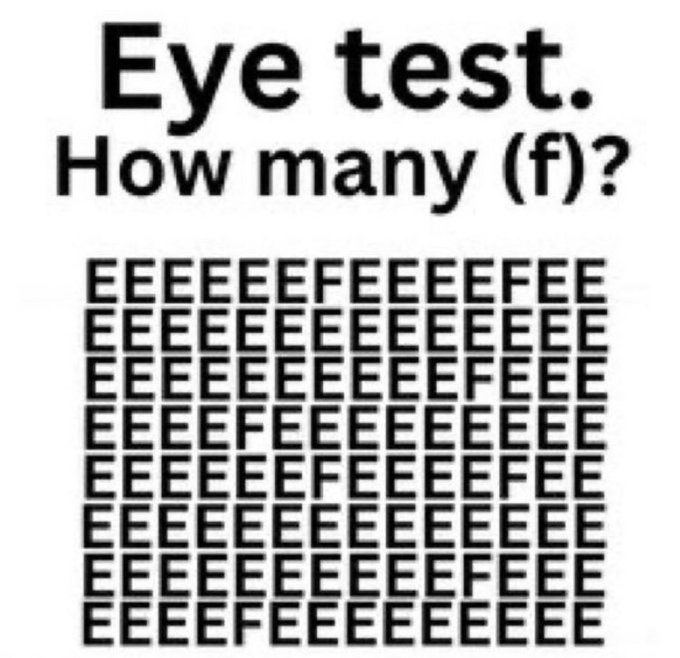 How many (F) do you see ? Perfect eyes and IQ will see it.