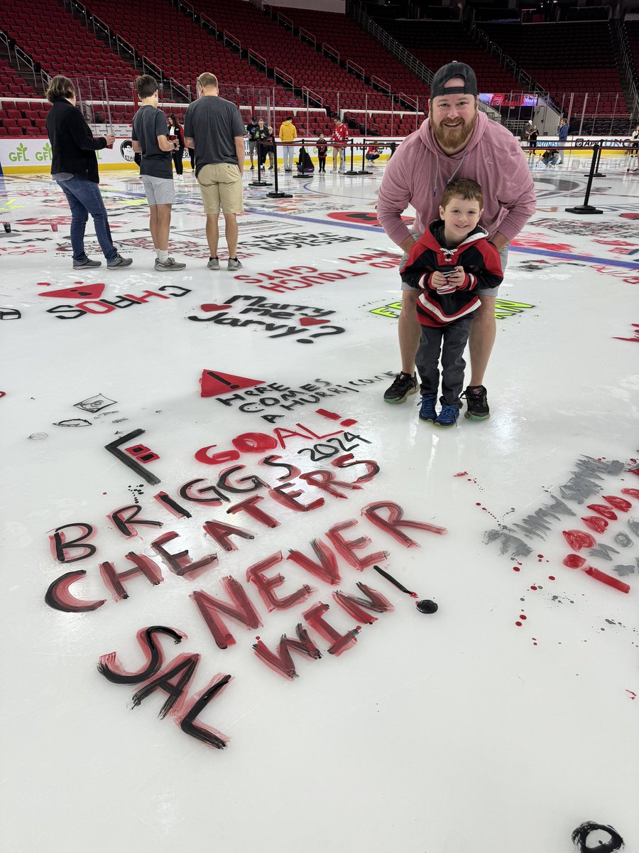 SalStammetti's tweet photo. Saw some good painting on the @Canes ice but these couple take the cake.. Iโm a little biased about one. #CauseChaos #PayJarvis #Jarvard https://t.co/uSWkzfD6GN