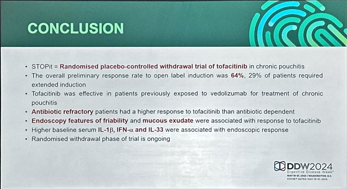 Tofacitinib in induction of remission in chronic pouchitis the STOPit trial

Presented by Emi Khoo at @DDWMeeting #DDW2024