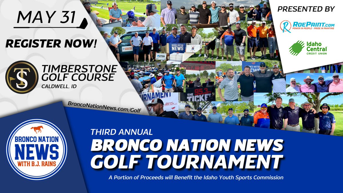 Down to two foursomes in the morning and three in the afternoon. Literally five groups from selling out two separate flights of the @BNNBroncoNation Golf Tournament. The interest and feedback has been incredible. Can't wait for next Friday! Info: BroncoNationNews.com/Golf