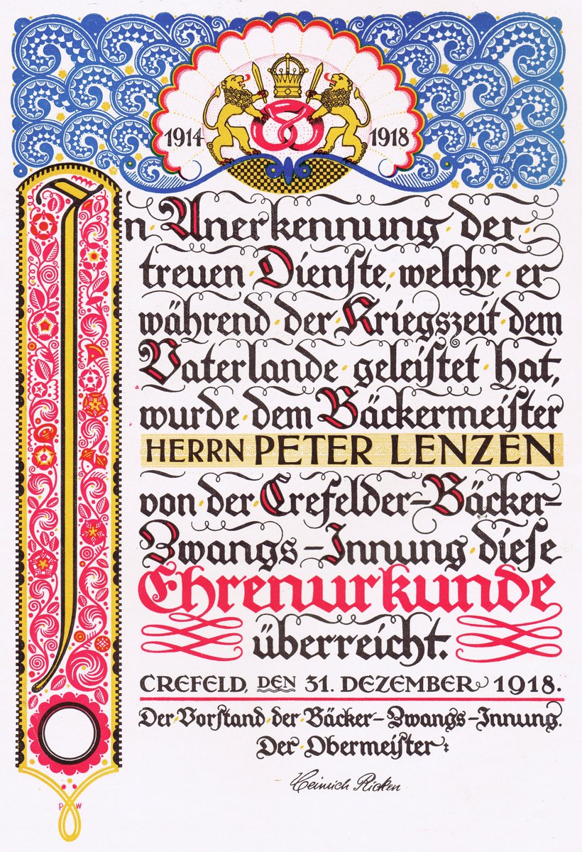 Peter Wolbrandt / Certificate of Honor for the Crefeld Bakers' Guild. Scanned from Das Plakat, 12 Jahrgang, Heft Mai, 1921 designreviewed.com/artefacts/das-…