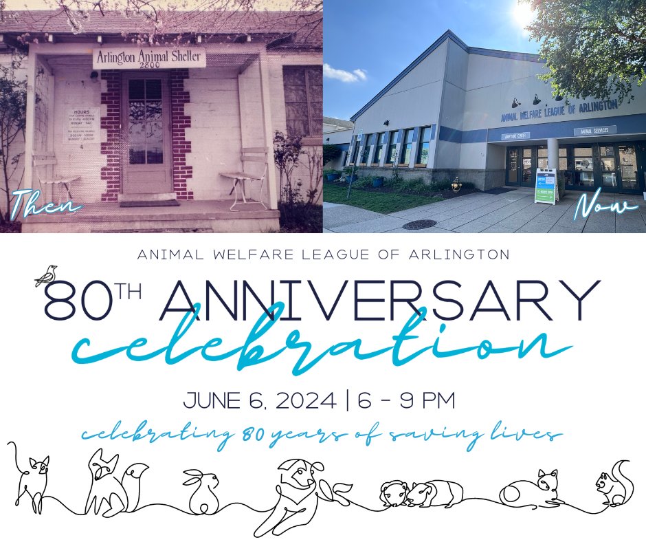 Join us on June 6th to celebrate 80 years of saving lives in Arlington County! As we commemorate our 80th anniversary this year, we want to celebrate our successes and achievements with you, our wonderful supporters. Get your tickets at awla.org/event/awlas-80…