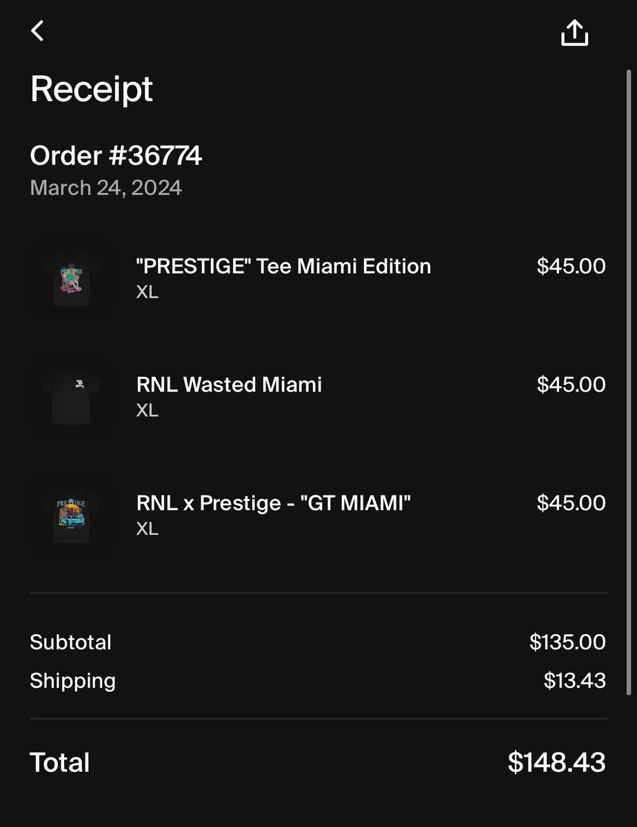 Cxutionable's tweet image. Uhhh I have yet to receive RNL Miami edition… ordered on march 24th.
First time buying so idk if it normally takes this long @scump