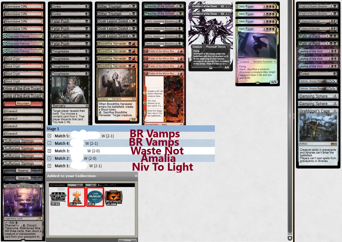 Played a Pio league with Vamps and immediately got the 🏆!
Made a few changes from my previous list, gonna try it a bit more.
If you want I have written an article for the deck in my patreon page ➡️ patreon.com/Titan_mtg
<a href="/fireshoes/">Robert Taylor 🔥 🔜 RC Cincinnati</a>