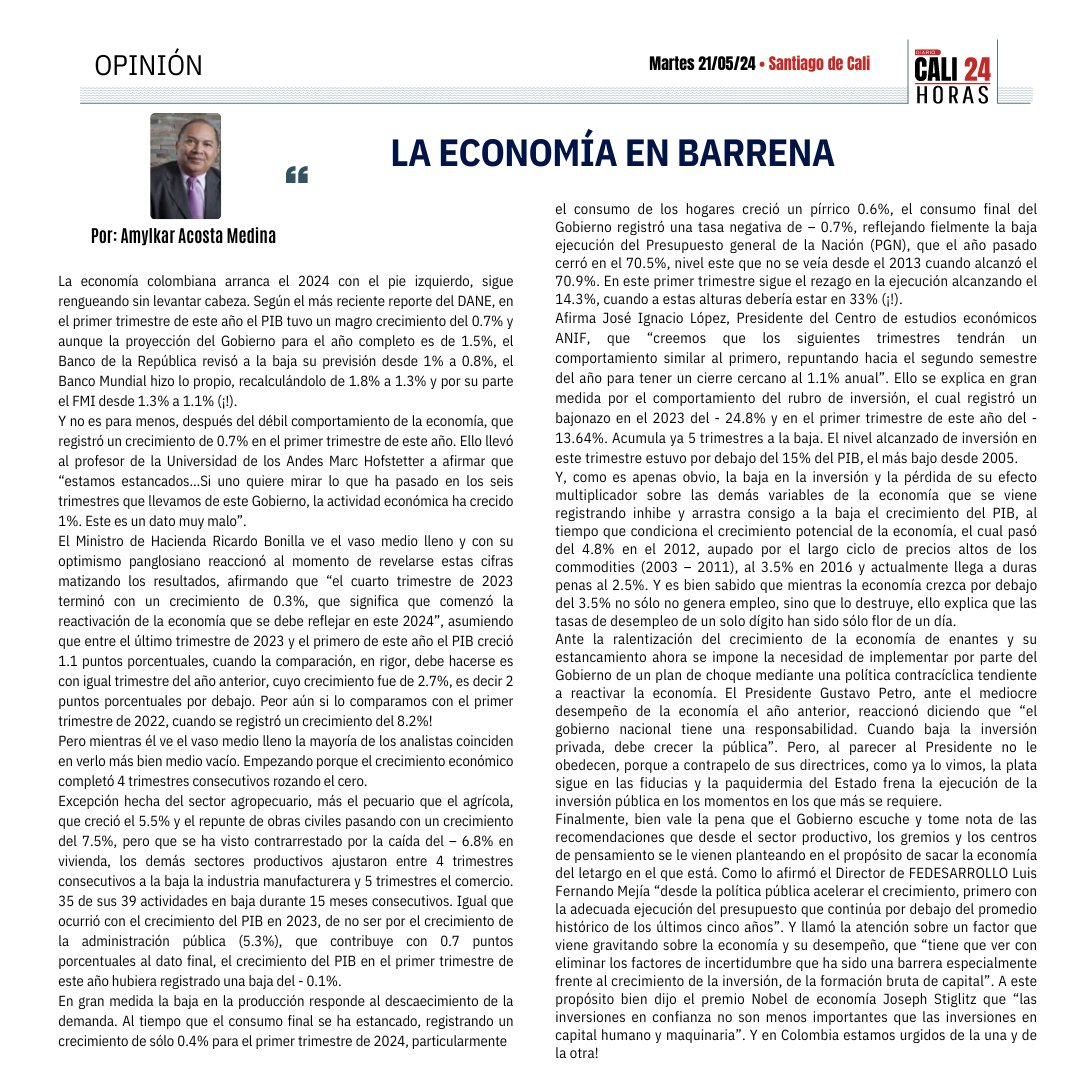 Lea la opinión de nuestro columnista Amylkar Acosta Medina 'LA ECONOMÍA EN BARRENA' #economia #gobiernonacional #ministeriodehacienda.