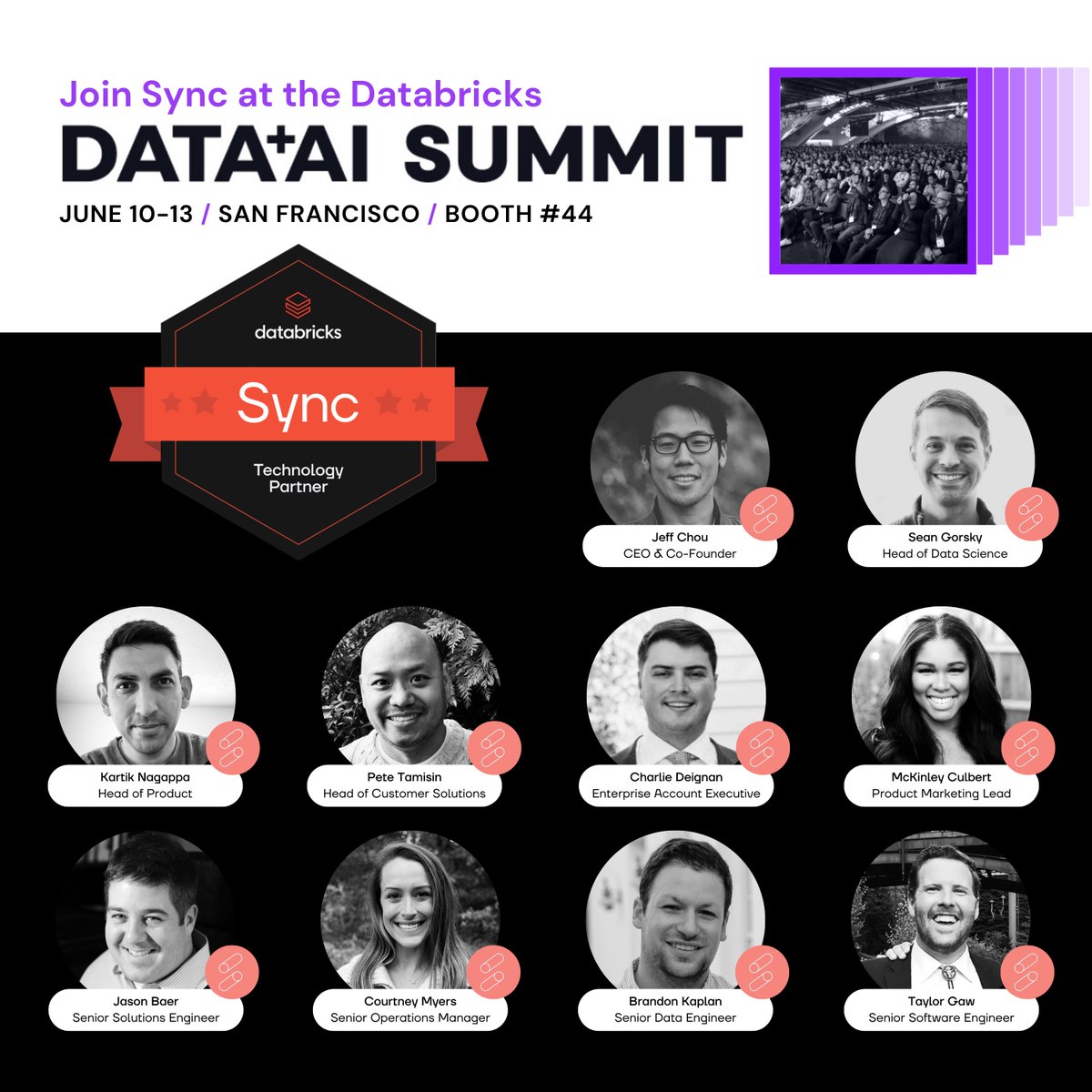 We're happy to share that Sync is sponsoring the @databricks Data+AI Summit 2024!

Joining the event? Head over to booth #44 to meet with our team or join our featured session on Wednesday 6/12 at 12:30pm PST to hear more about what sets Sync apart.

#databricks #dataengineering