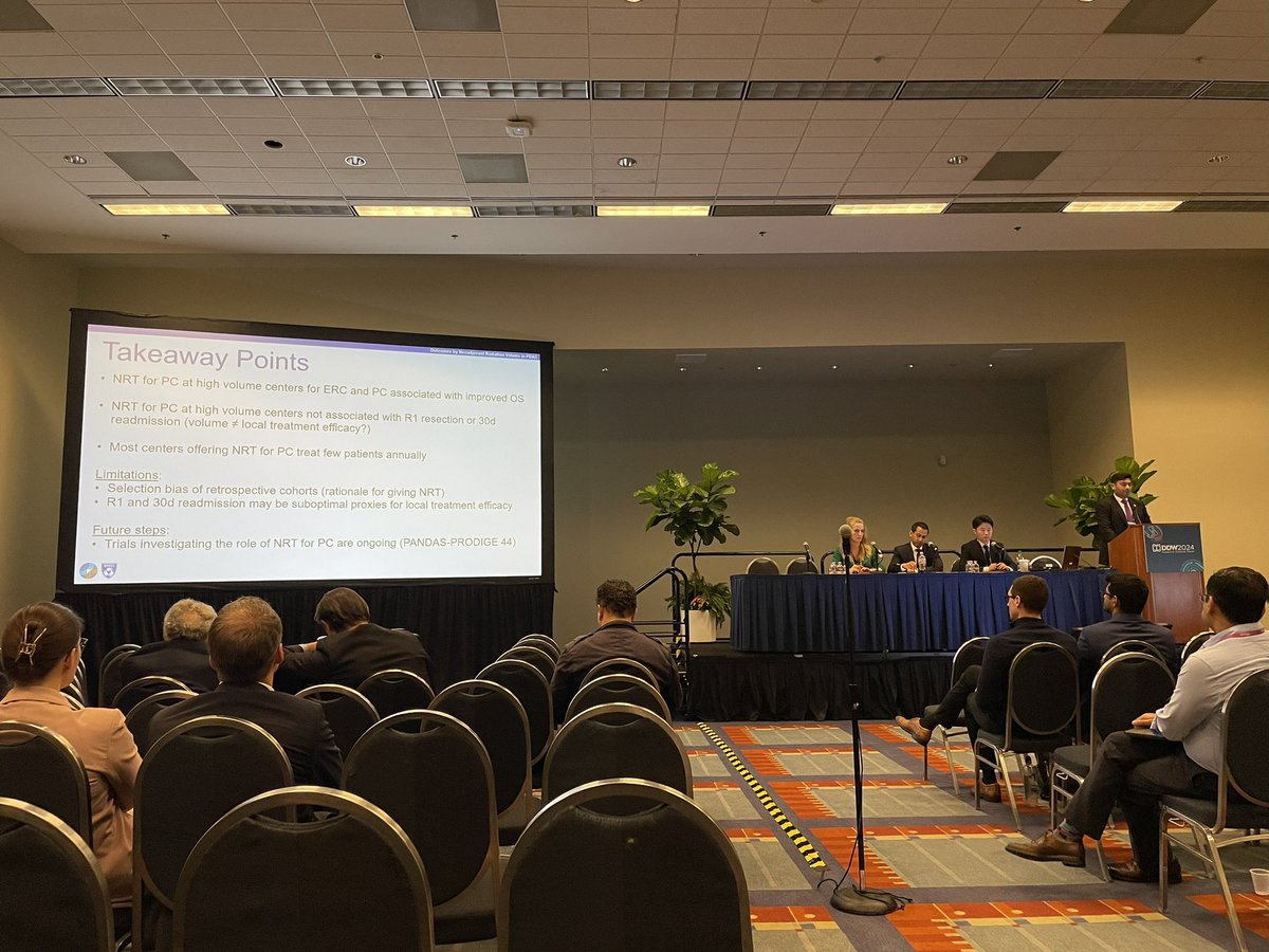 Dana Farber @MGHSurgery @BwhSurgOncology fellow, @rajarnarayan delivering his oral presentation at @SSATNews ! Institution radiation volume was associated with overall survival but not margin status in patients with PDAC. #DDW2024 #SSAT2024