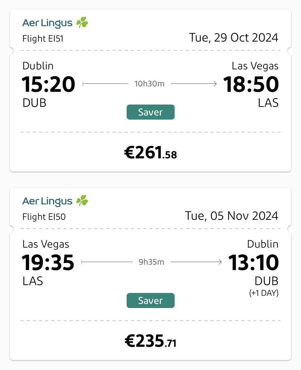 Another edition of the worst kept secret in Irish aviation; Aer Lingus officially put Dublin to Las Vegas on sale, flights start 25 October. ☘️🇺🇸