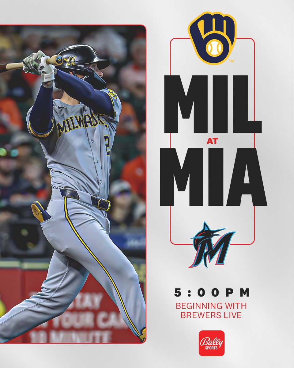 Series continues from South Beach. @Brewers x Marlins ⚾️ Brewers Live – 5pm 📺 Bally Sports Wisconsin | Bally Sports+ 📲 Bally Sports app