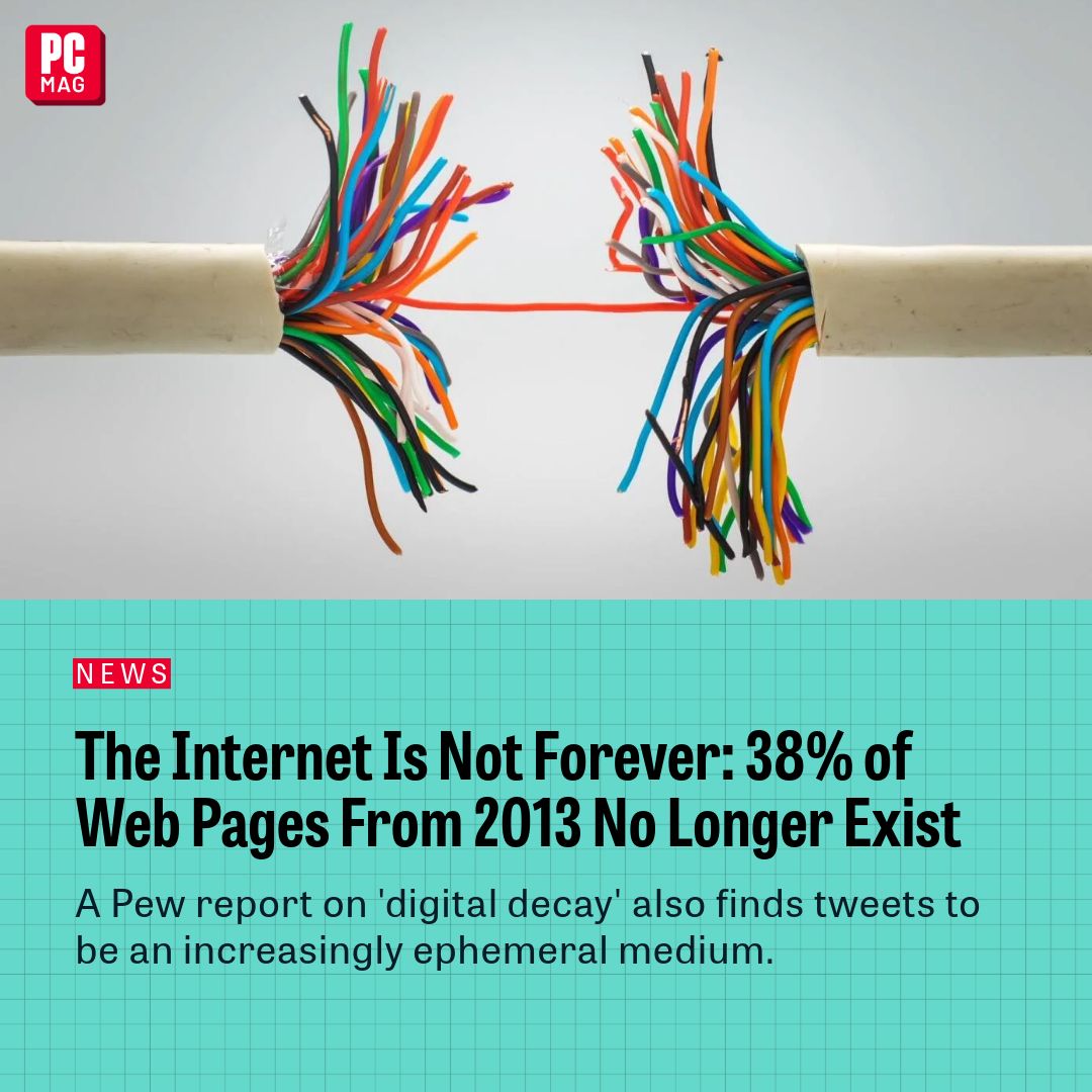 A new study on invalid web hyperlinks, or link rot, suggests that a floppy disk might have better odds of surviving the next decade with its information intact than a web page published today. 
pcmag.com/news/the-inter…