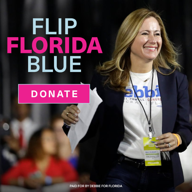 DebbieforFL's tweet photo. It’s Debbie. I'm an immigrant, a former Congresswoman, a gun safety advocate, and the Democrat running to defeat Sen. Rick Scott. He won by just 0.12% of the vote last time. Now, Senate control could all come down to Florida. Will you chip in before our FEC deadline on June 30?
