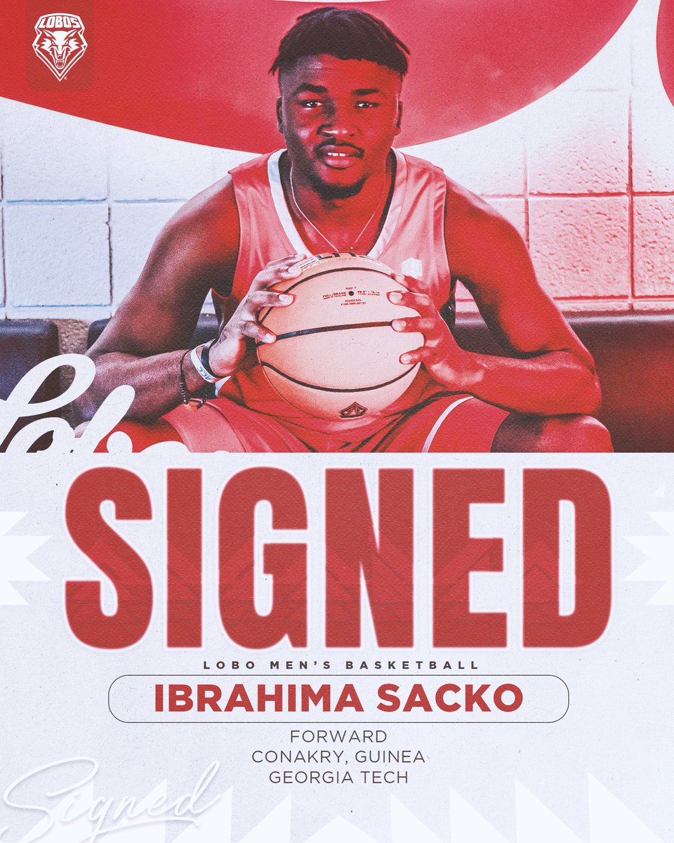 Welcome to New Mexico!! Ibrahima Sacko, a 6-6 forward from Guinea, is officially a Lobo, transferring from Georgia Tech! #GoLobos INFO: shorturl.at/9B0XK