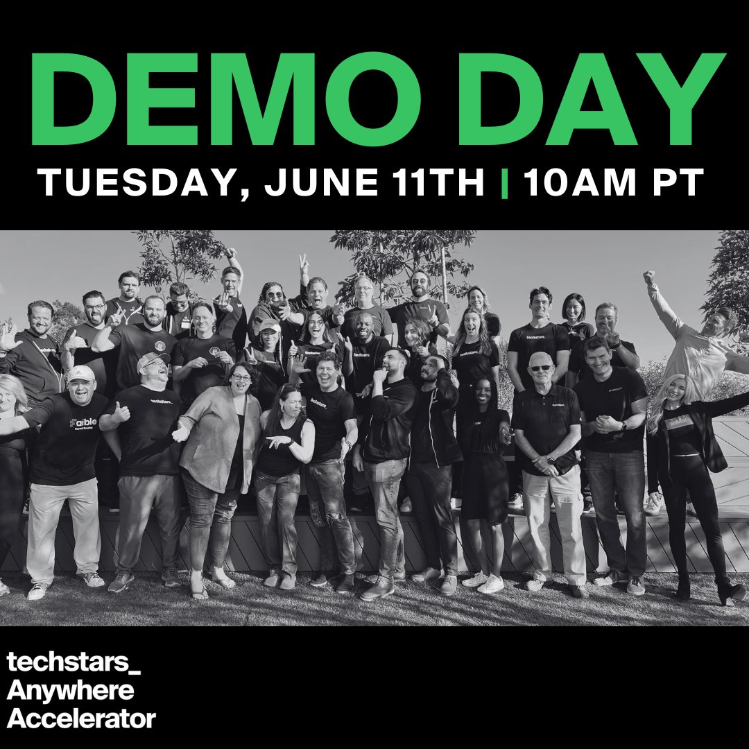 13 weeks. 12 founders. 11th of June. 10am PT...1 incredible event! 

Tune in to see the most ambitious startups bringing the future to life in #AI #AR #VR #Gaming #AgTech #B2BSaaS #B2C #FinTech #SpaceTech #Travel #Hospitality #WaterTech

➡ RSVP lu.ma/techstarsanywh…