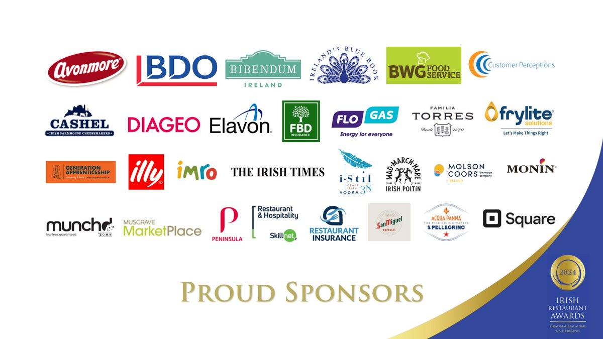 As always, a massive thanks to all our generous sponsors: The Irish Restaurant Awards would not be what they are without your continued support #FoodOscars