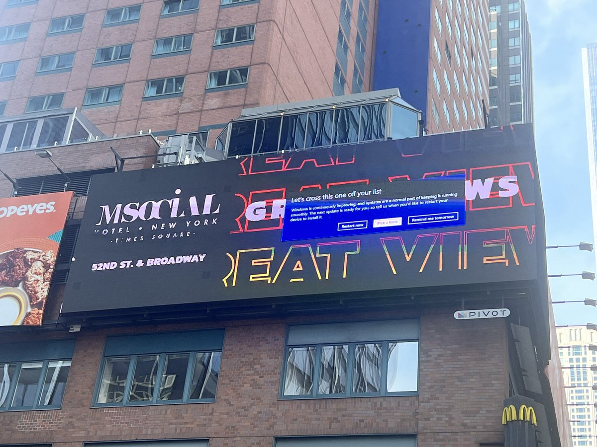 #microsoft what are you paying for this ad on 51 st and broadway? #remindmetomorrow #ad #pivot