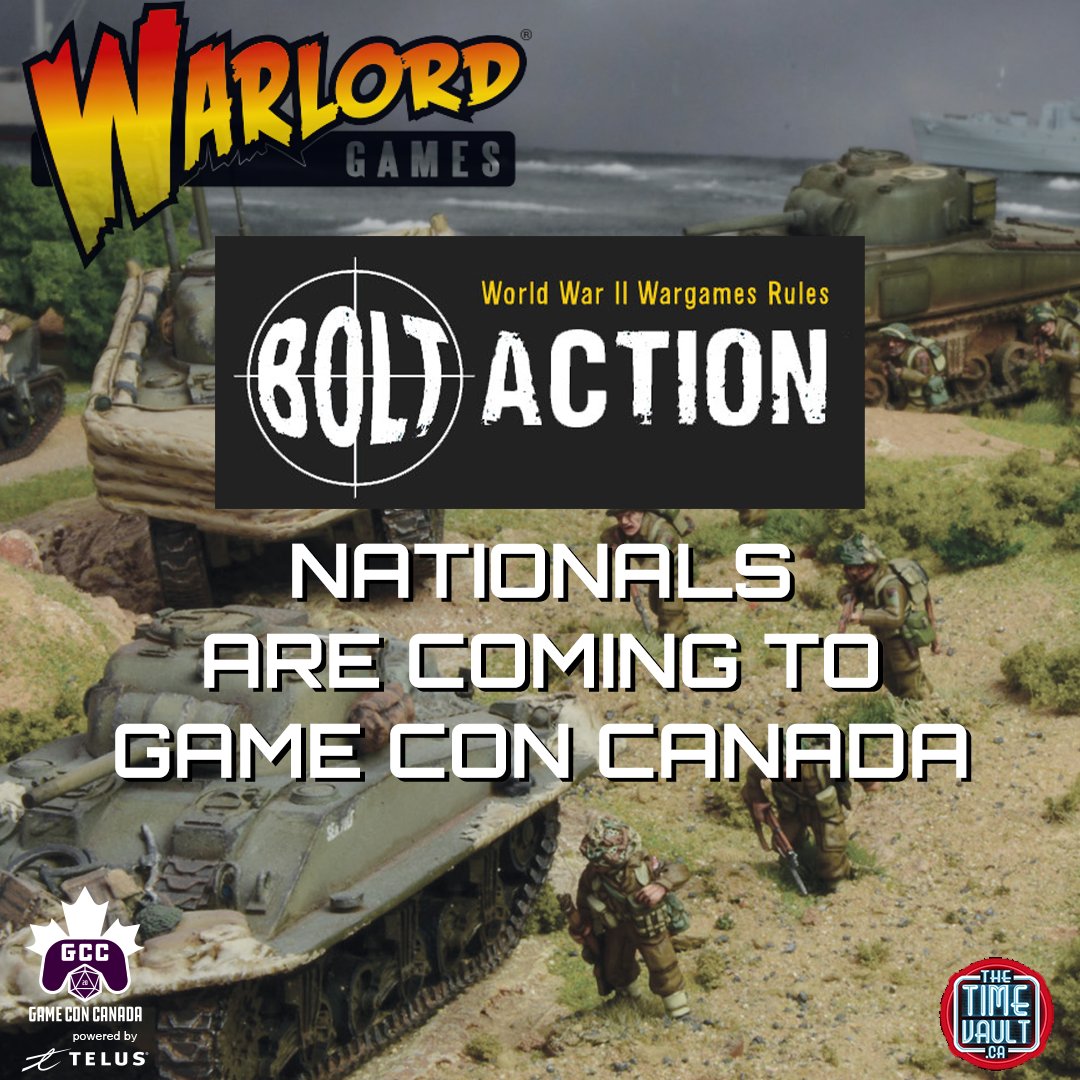 We are thrilled to announce that the Bolt Action Nationals are coming to Game Con Canada! This prestigious FREE event, sponsored by @WarlordGames  in partnership with @timevault, promises intense tactical battles and unforgettable moments
gameconcanada.com for details!!