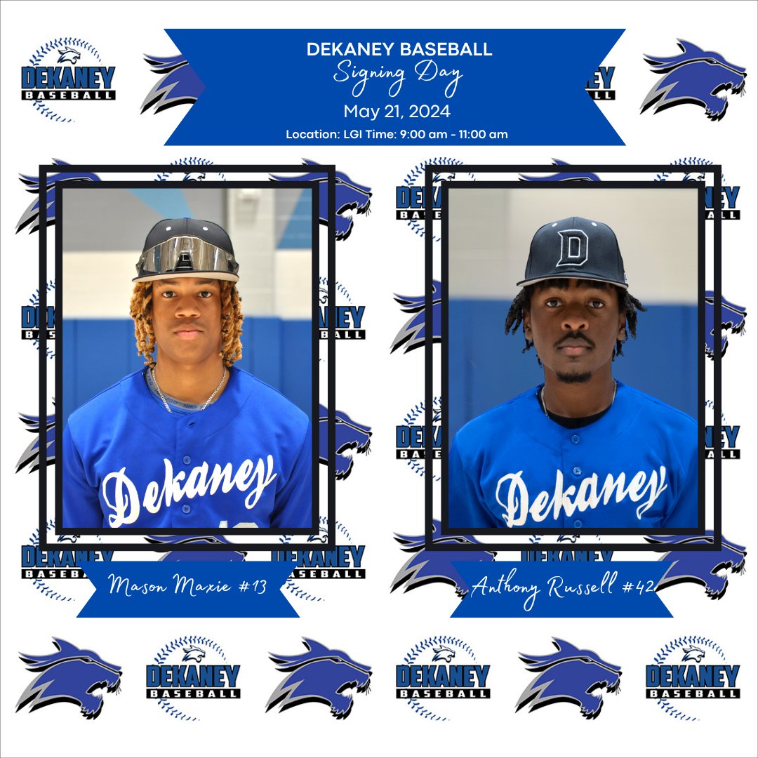 Tomorrow is Dekaney Baseball's Signing Day! 9-11 in the LGI, celebrating Mason Maxie and Anthony Russell. We are incredibly proud of them and wish them all the best as they continue their academic and baseball careers.