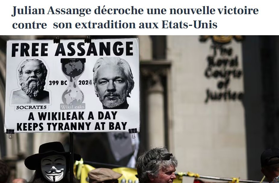 VICTOIRE !! Assange pourra faire appel de la demande d'extradition vers les USA. Il avait révélé les crimes de guerres des USA sur des civils irakiens innocents. Rappel : la CIA avait envisagé l'assassinat du journaliste en 2017 lemonde.fr/pixels/article…