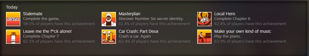 Dresdenfalls's tweet image. Loved @AmericanArcadia from start to finish.  Surprised only 58% have completed it.   #getonit  Its on sale at moment too.