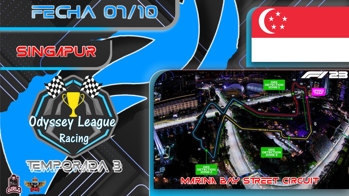 Odyssey League Racing - Fecha 05 - Tercera temporada Tenemos la septima fecha de nuestra tercera temporada de la Odyssey League Racing, la cual se realizara este jueves a las 9pm centro de México Dia: Jueves 23 de mayo Hora: 9pm centro de México Circuito : Marina Bay, Singapur